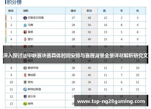深入探讨法甲联赛决赛具体时间安排与赛程背景全景详尽解析研究文